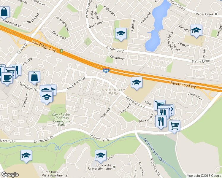 map of restaurants, bars, coffee shops, grocery stores, and more near 7 Willow Tree Lane in Irvine
