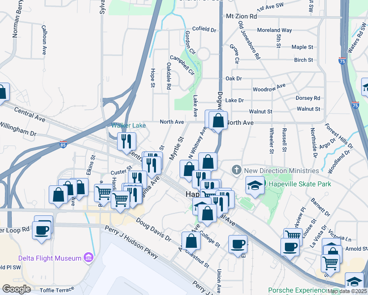 map of restaurants, bars, coffee shops, grocery stores, and more near 3336 Myrtle Street in Atlanta