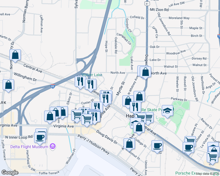 map of restaurants, bars, coffee shops, grocery stores, and more near 3327 Sims Street in Atlanta