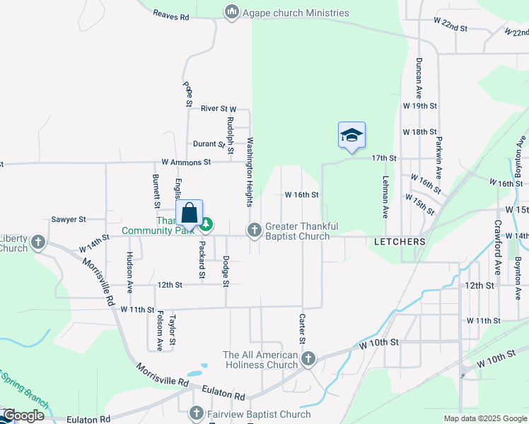 map of restaurants, bars, coffee shops, grocery stores, and more near 1501 Patterson Street in Anniston