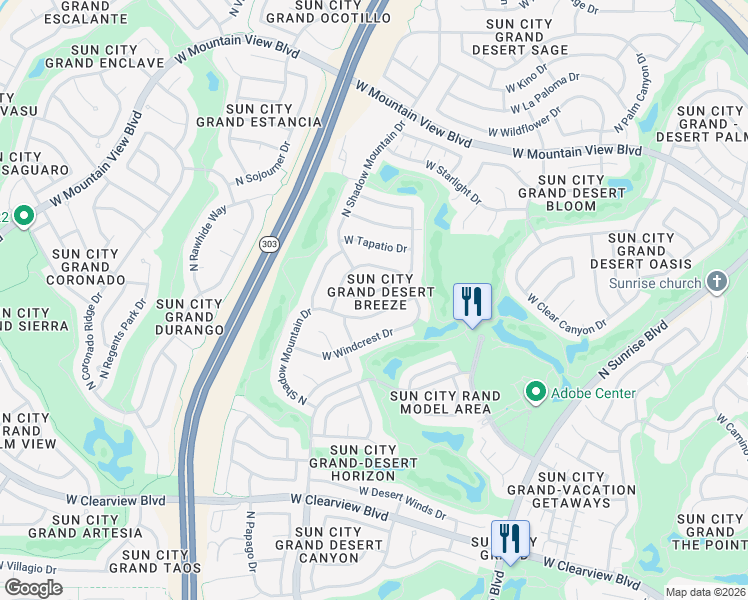 map of restaurants, bars, coffee shops, grocery stores, and more near 16240 West Manzanita Drive in Surprise