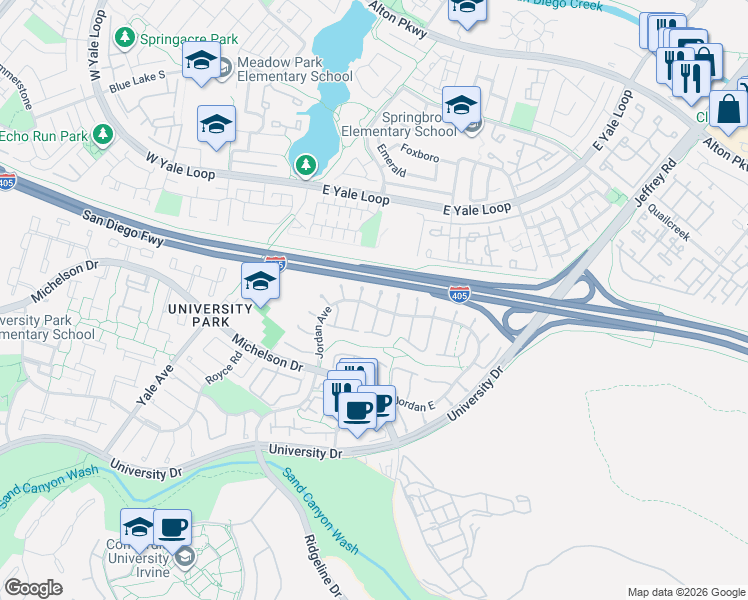 map of restaurants, bars, coffee shops, grocery stores, and more near 17255 Chestnut in Irvine