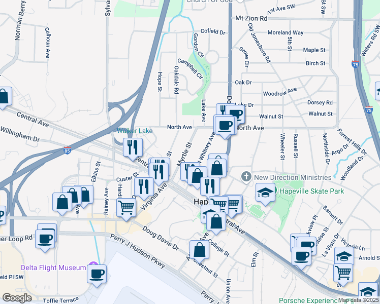 map of restaurants, bars, coffee shops, grocery stores, and more near 3336 Myrtle Street in Atlanta