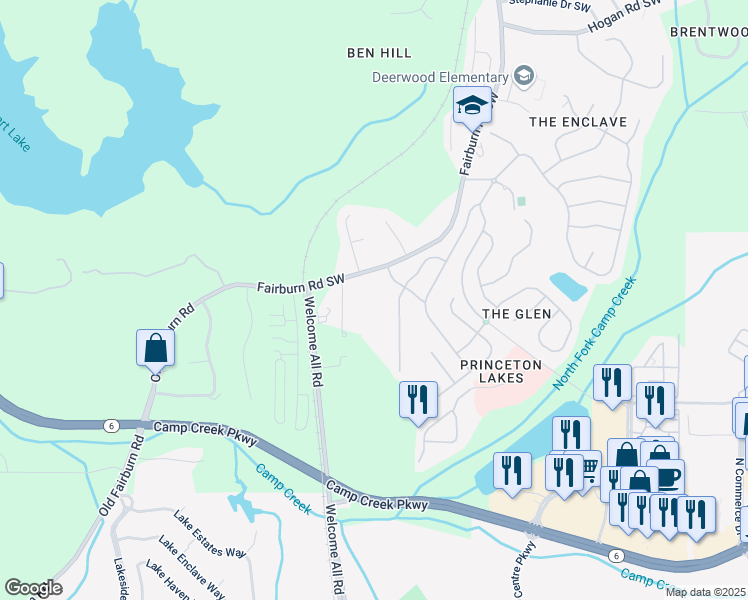 map of restaurants, bars, coffee shops, grocery stores, and more near 3306 Fairburn Road Southwest in Atlanta