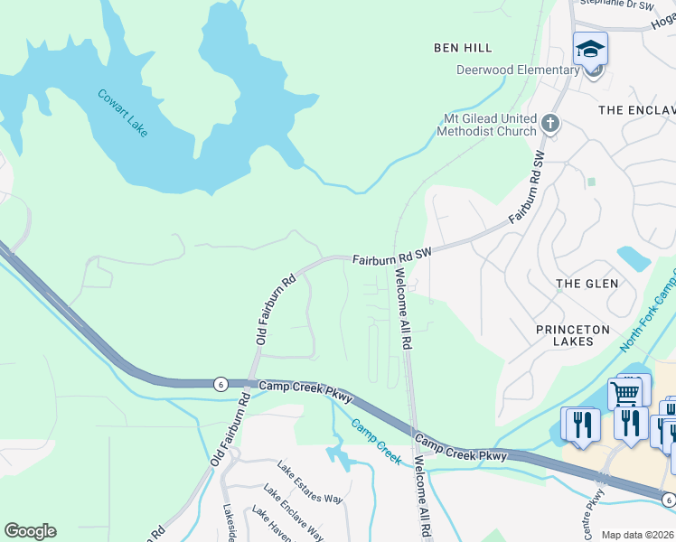 map of restaurants, bars, coffee shops, grocery stores, and more near 3403 Village Park Lane Southwest in Atlanta