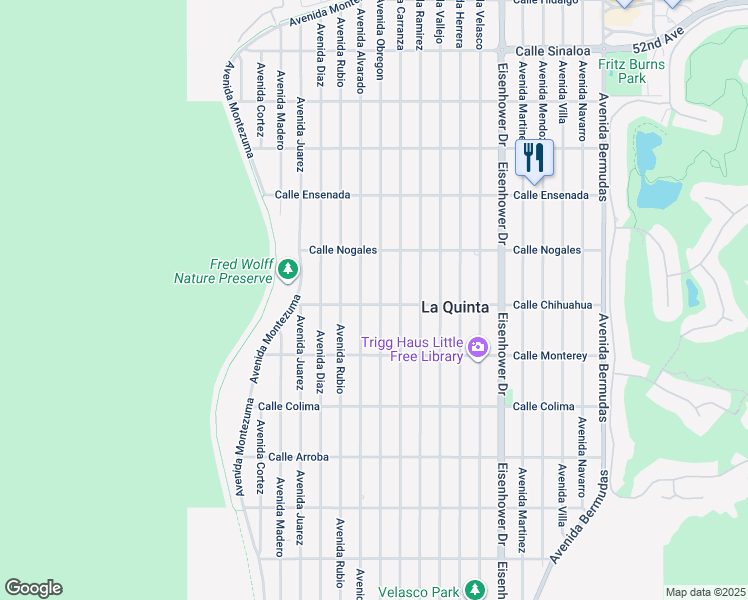 map of restaurants, bars, coffee shops, grocery stores, and more near 52995 Avenue Obregon in La Quinta