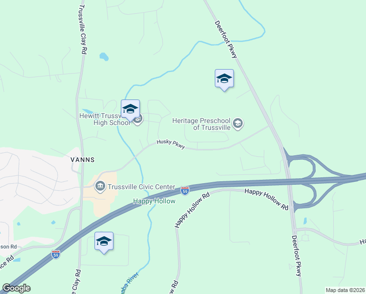 map of restaurants, bars, coffee shops, grocery stores, and more near 6560 Husky Parkway in Trussville