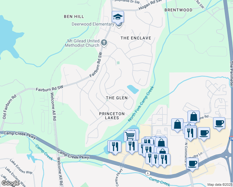 map of restaurants, bars, coffee shops, grocery stores, and more near 3643 Ramsey Close in Atlanta