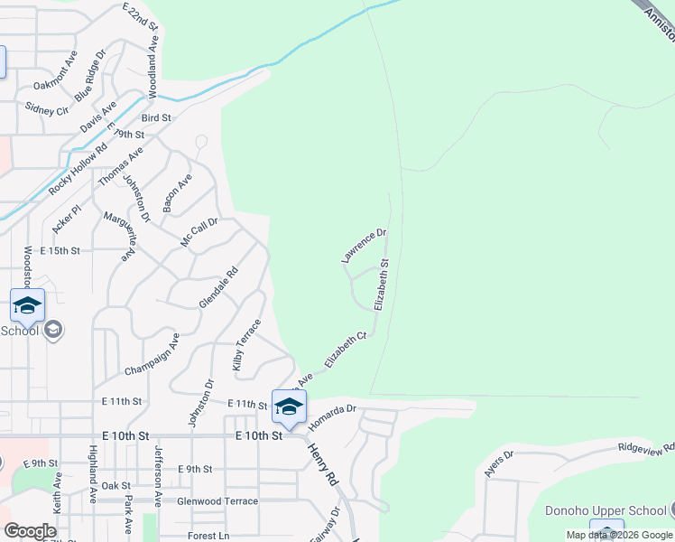 map of restaurants, bars, coffee shops, grocery stores, and more near 1129 Lawrence Drive in Anniston