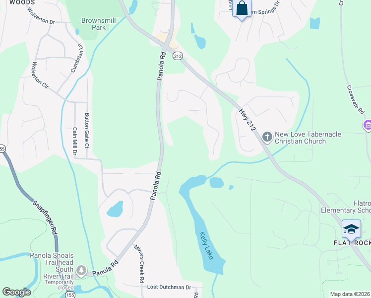 map of restaurants, bars, coffee shops, grocery stores, and more near 4086 Panola Road in Stonecrest