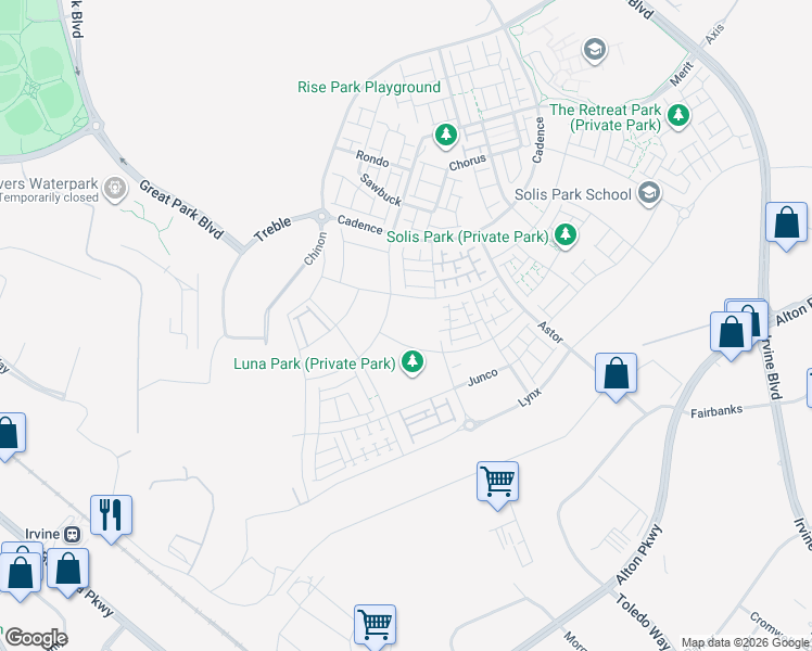 map of restaurants, bars, coffee shops, grocery stores, and more near 230 Sora in Irvine