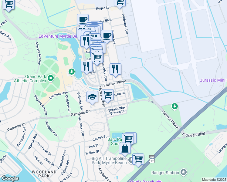 map of restaurants, bars, coffee shops, grocery stores, and more near 775 Johnson Avenue in Myrtle Beach