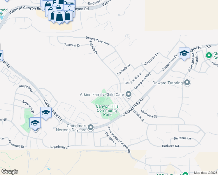 map of restaurants, bars, coffee shops, grocery stores, and more near 34234 Parkside Drive in Lake Elsinore