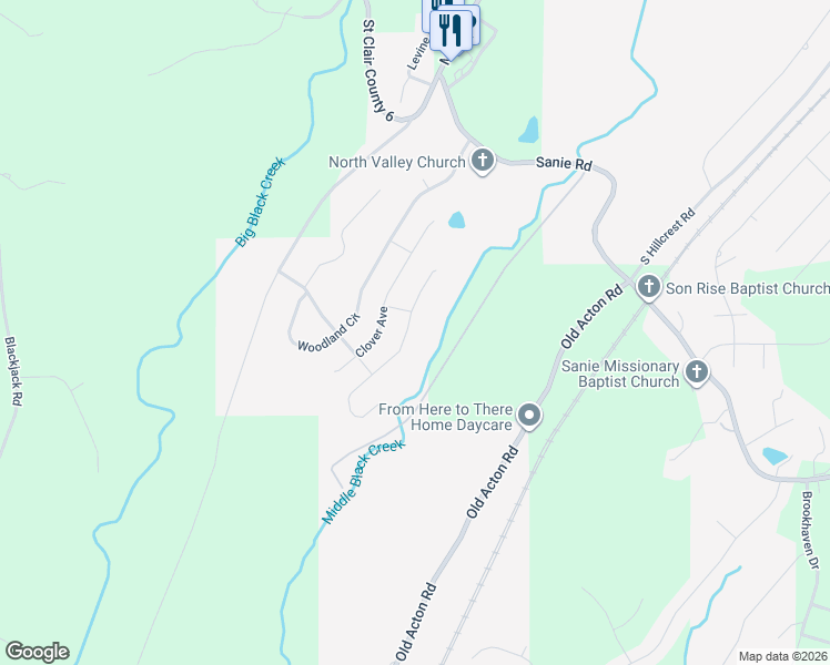 map of restaurants, bars, coffee shops, grocery stores, and more near 1015 Clover Street in Odenville