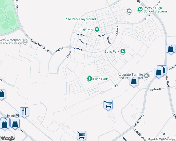 map of restaurants, bars, coffee shops, grocery stores, and more near 230 Sora in Irvine
