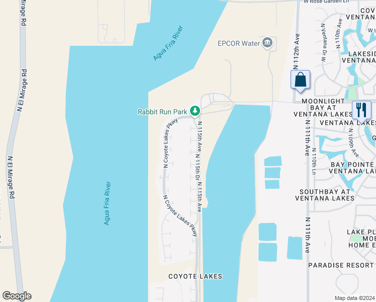 map of restaurants, bars, coffee shops, grocery stores, and more near 11558 West Tortoise Court in Surprise