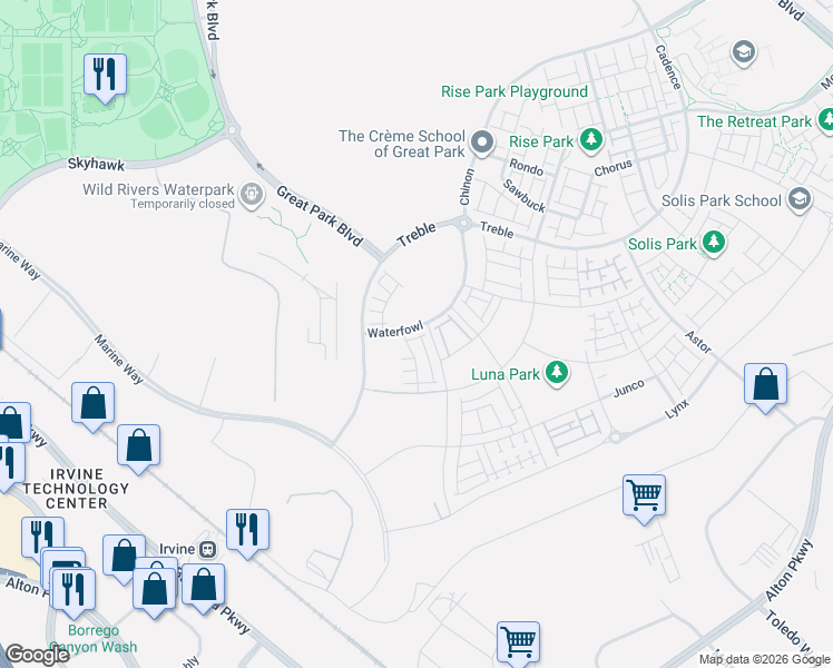 map of restaurants, bars, coffee shops, grocery stores, and more near 309 Pluto in Irvine