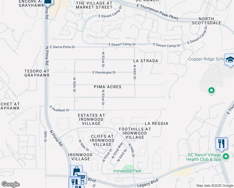 map of restaurants, bars, coffee shops, grocery stores, and more near 9245 East Rimrock Drive in Scottsdale