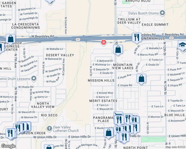 map of restaurants, bars, coffee shops, grocery stores, and more near 305 East Piute Avenue in Phoenix