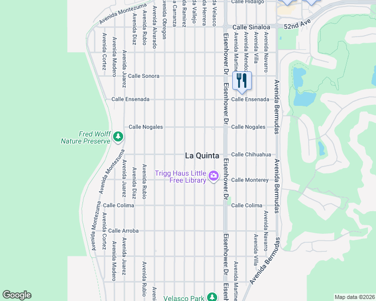 map of restaurants, bars, coffee shops, grocery stores, and more near 53060 Avenue Ramirez in La Quinta