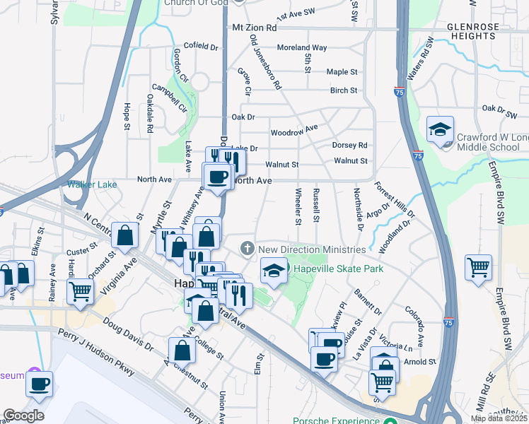 map of restaurants, bars, coffee shops, grocery stores, and more near 3270 North Fulton Avenue in Atlanta