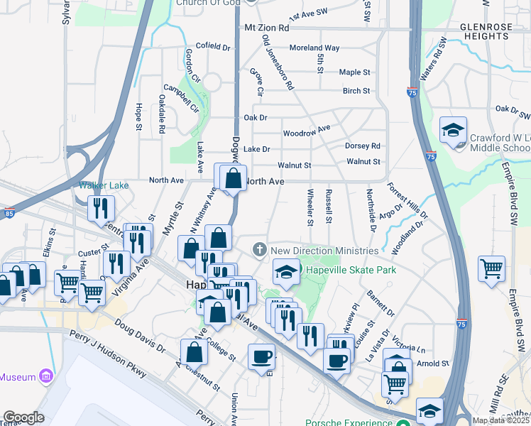 map of restaurants, bars, coffee shops, grocery stores, and more near 3249 North Fulton Avenue in Atlanta