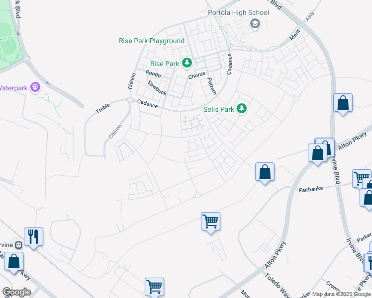 map of restaurants, bars, coffee shops, grocery stores, and more near 406 Clipper in Irvine