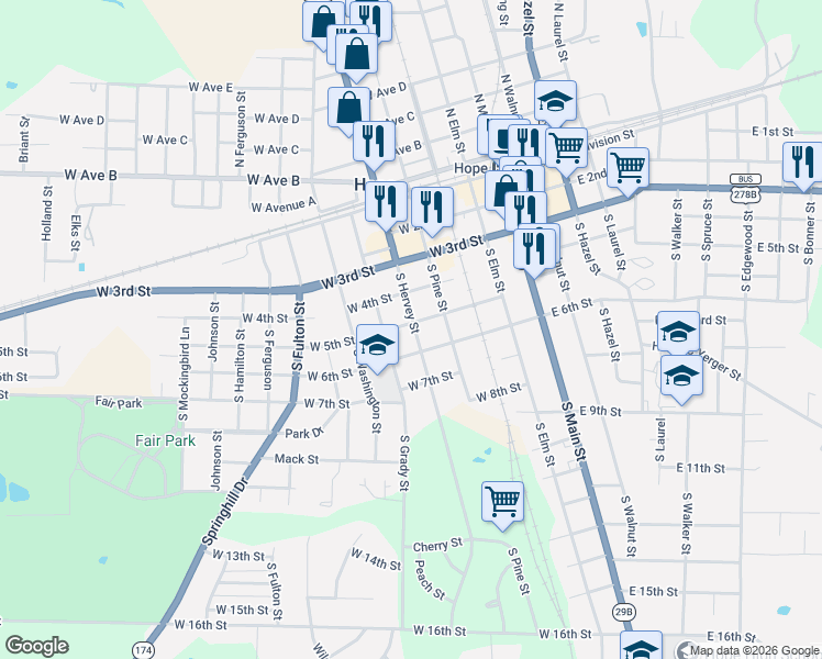 map of restaurants, bars, coffee shops, grocery stores, and more near 508 West 6th Street in Hope