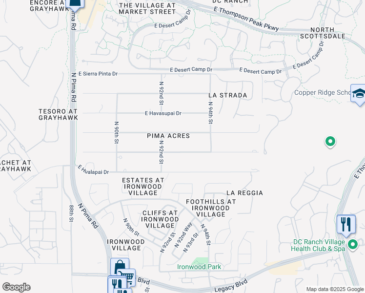 map of restaurants, bars, coffee shops, grocery stores, and more near 9245 East Rimrock Drive in Scottsdale