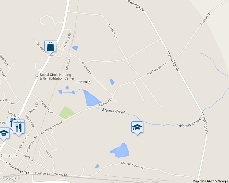 map of restaurants, bars, coffee shops, grocery stores, and more near 755 Fairplay Drive in Social Circle