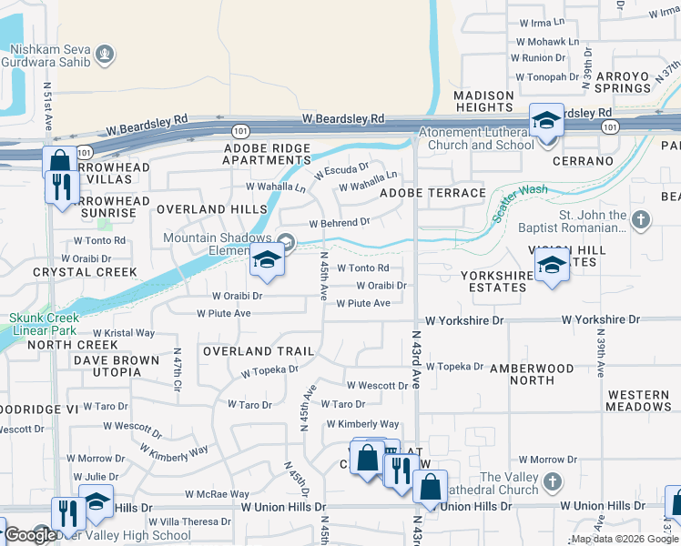 map of restaurants, bars, coffee shops, grocery stores, and more near 4446 West Tonto Road in Glendale