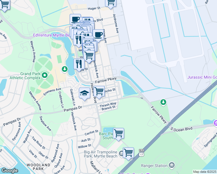 map of restaurants, bars, coffee shops, grocery stores, and more near 774 Johnson Avenue in Myrtle Beach