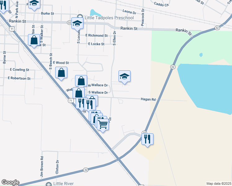 map of restaurants, bars, coffee shops, grocery stores, and more near 1410 Moritz Drive in Ashdown