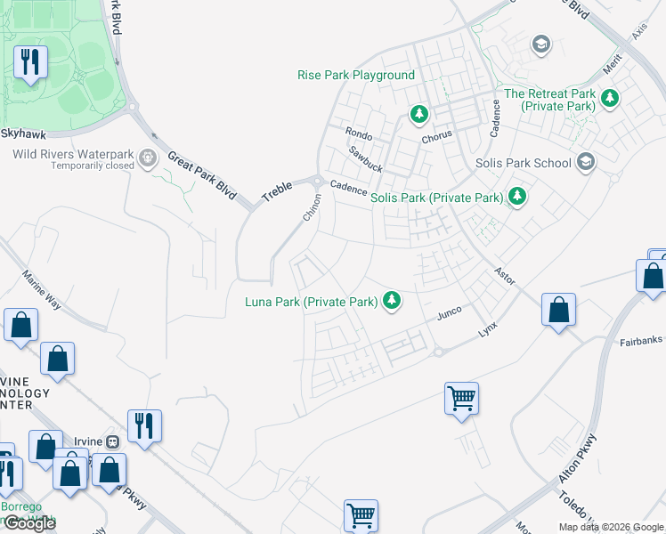 map of restaurants, bars, coffee shops, grocery stores, and more near 636 Sonia in Irvine