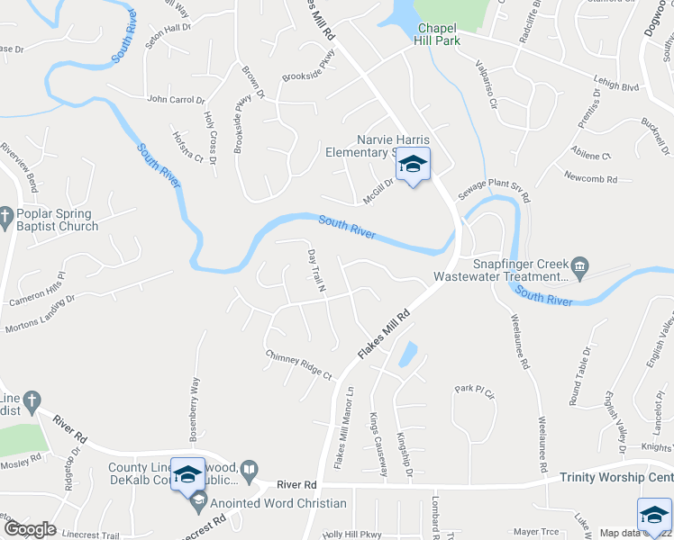 map of restaurants, bars, coffee shops, grocery stores, and more near 4023 Chimney Ridge Way in Ellenwood