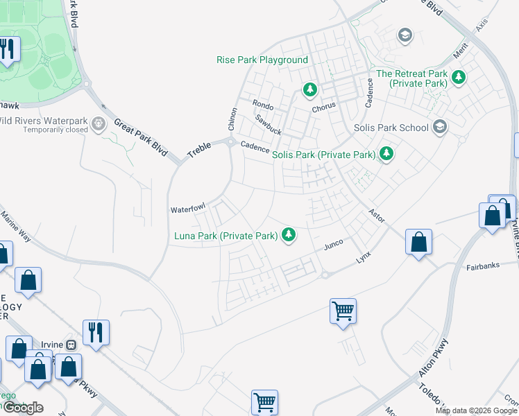 map of restaurants, bars, coffee shops, grocery stores, and more near 438 Sonia in Irvine
