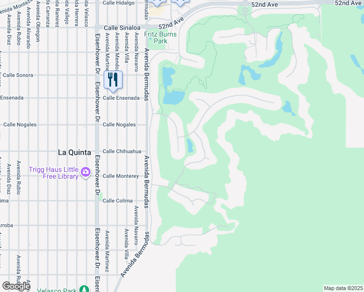 map of restaurants, bars, coffee shops, grocery stores, and more near 52888 Claret Cove in La Quinta