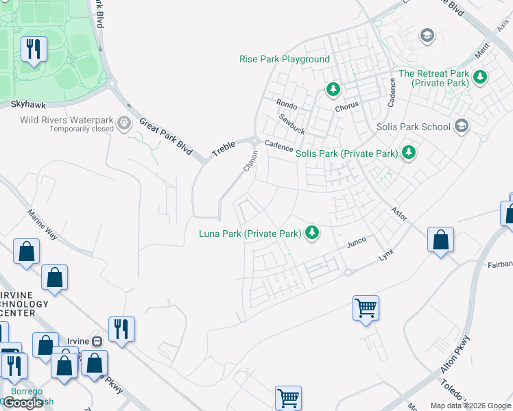 map of restaurants, bars, coffee shops, grocery stores, and more near Loon in Irvine