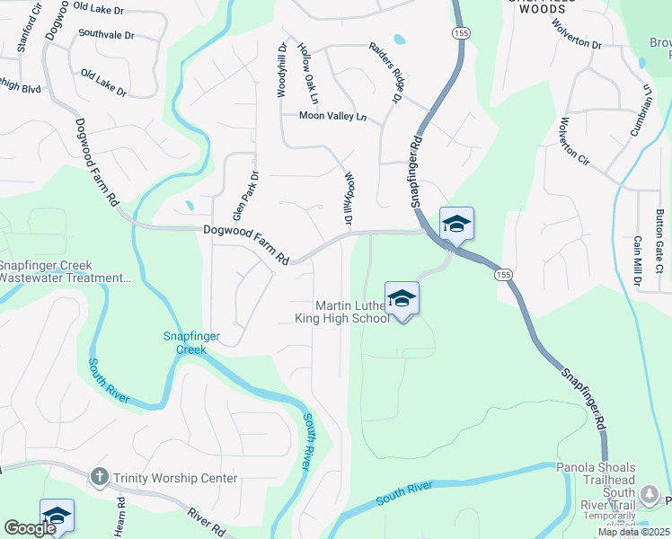 map of restaurants, bars, coffee shops, grocery stores, and more near 3983 River Mist Court in Lithonia