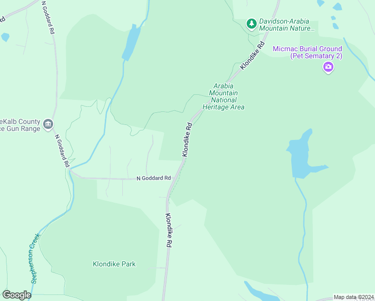 map of restaurants, bars, coffee shops, grocery stores, and more near Arabia Mountain Trail Klondike Spur in Lithonia