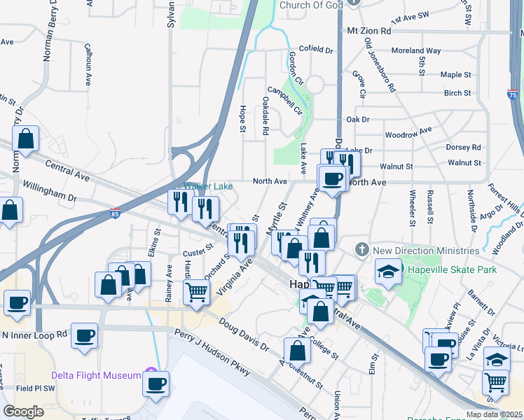 map of restaurants, bars, coffee shops, grocery stores, and more near 3284 Stillwood Drive in Atlanta