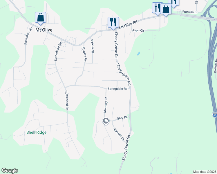 map of restaurants, bars, coffee shops, grocery stores, and more near 294 Pleasant Road in Mount Olive