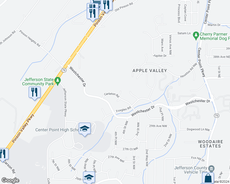 map of restaurants, bars, coffee shops, grocery stores, and more near 3033 Carleton Road in Birmingham