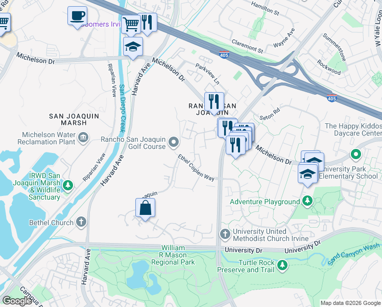 map of restaurants, bars, coffee shops, grocery stores, and more near 15 Morena in Irvine