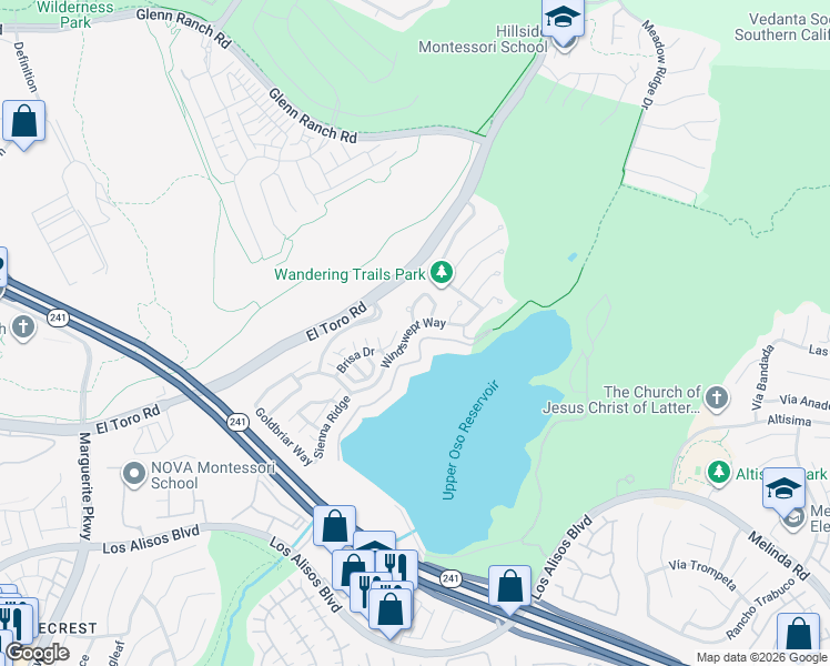 map of restaurants, bars, coffee shops, grocery stores, and more near 65 Windswept Way in Mission Viejo
