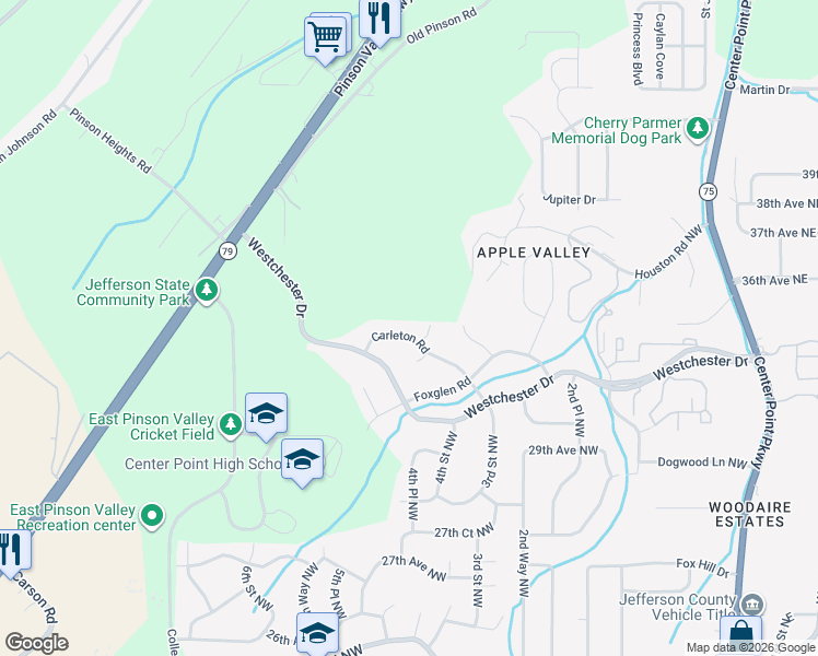 map of restaurants, bars, coffee shops, grocery stores, and more near 3033 Carleton Road in Birmingham