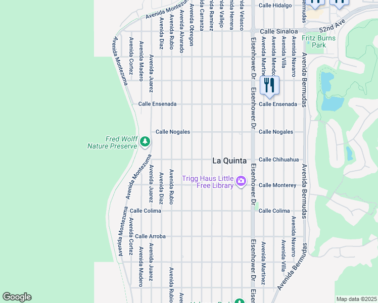 map of restaurants, bars, coffee shops, grocery stores, and more near 52860 Avenue Obregon in La Quinta
