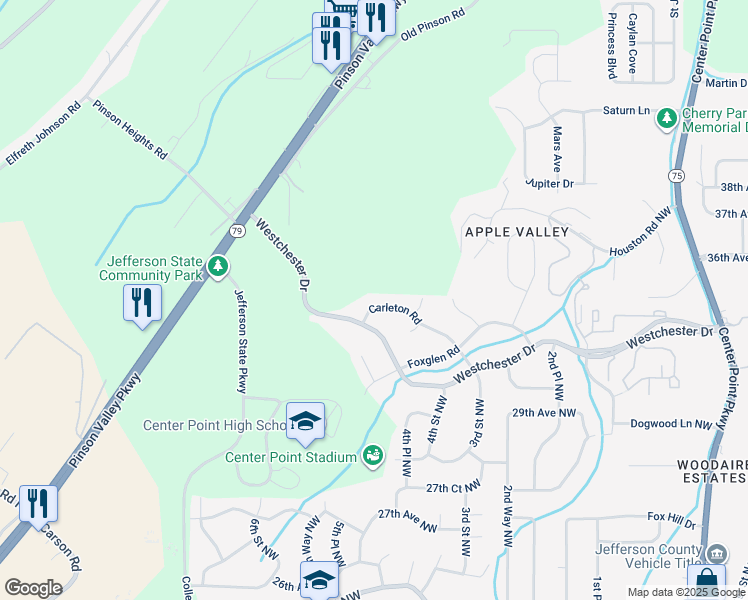 map of restaurants, bars, coffee shops, grocery stores, and more near 3049 Carleton Road in Birmingham