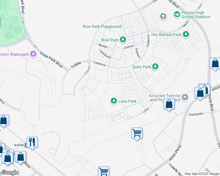 map of restaurants, bars, coffee shops, grocery stores, and more near 262 Sora in Irvine
