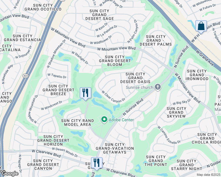 map of restaurants, bars, coffee shops, grocery stores, and more near 15874 West Grand Isle Way in Surprise